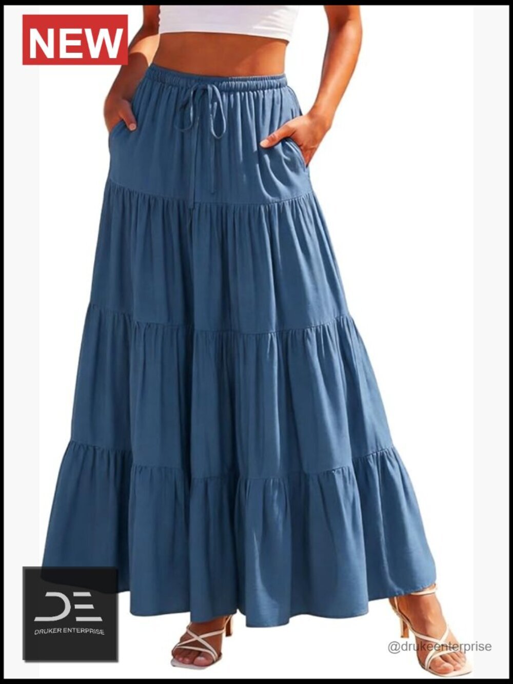 Flowy Boho Tiered Renaissance Maxi Skirt with Pockets